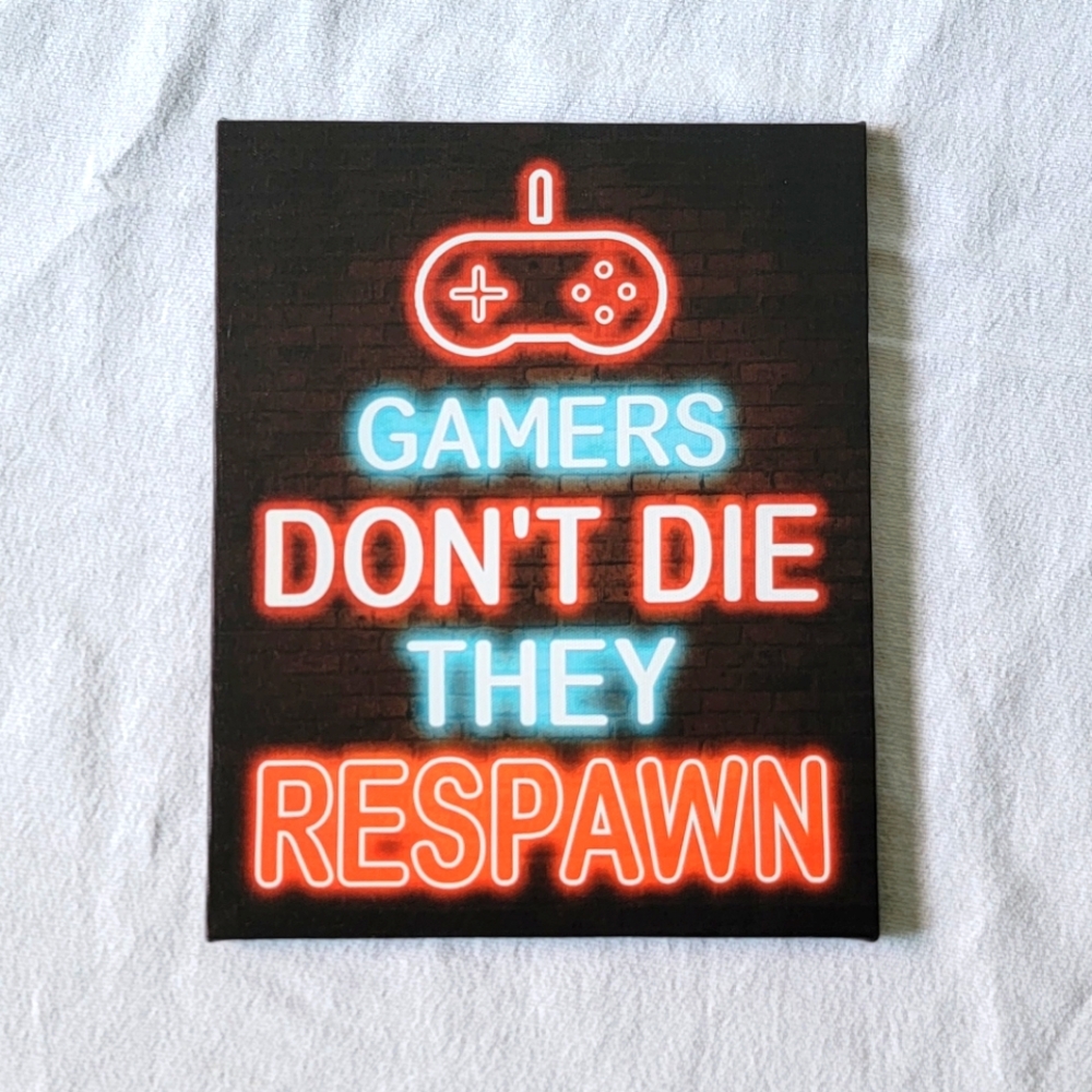 Gamers Mantra Game Room Home Decor Canvas Wall Art Gaming Neon Sign Word Graphic